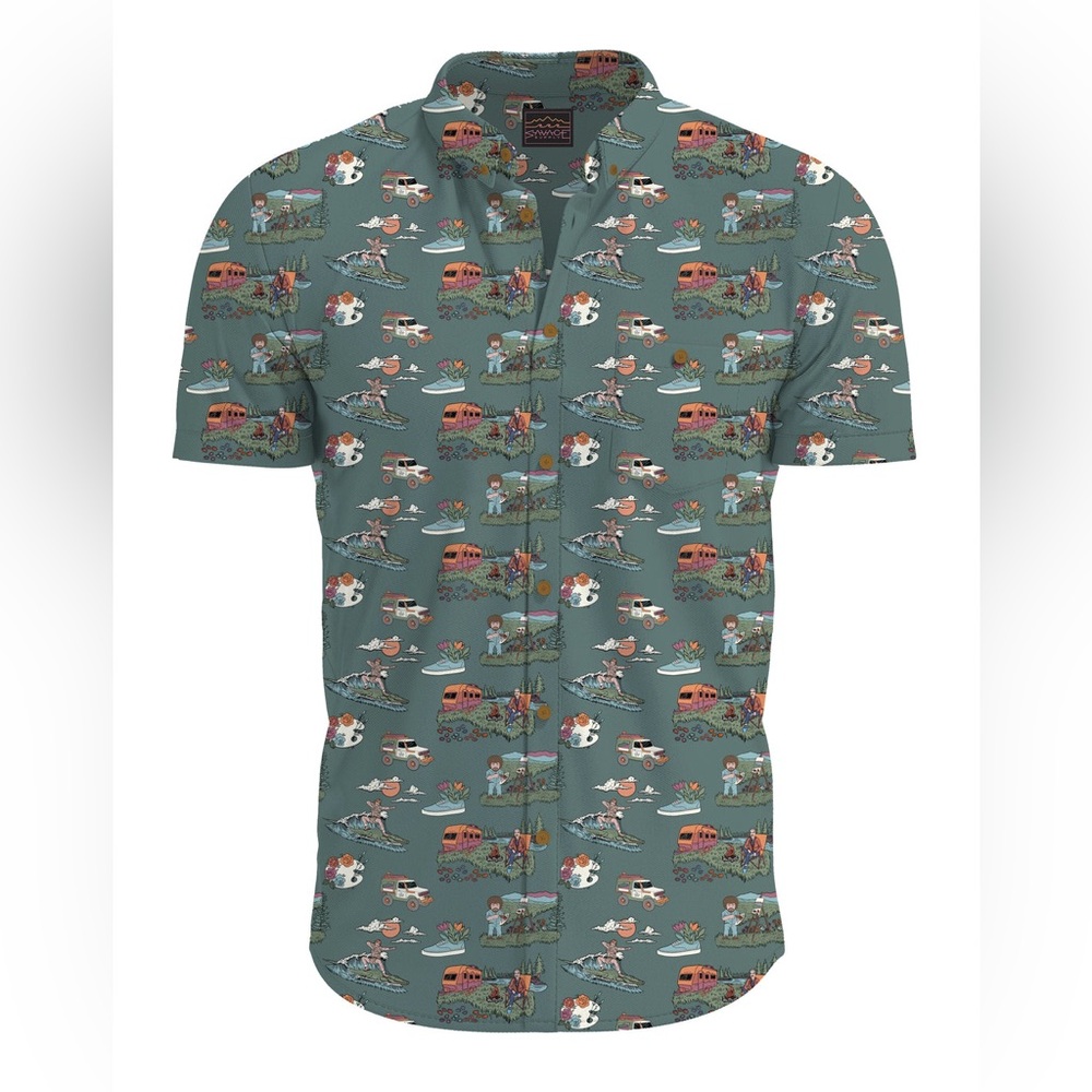NWOT Savage Button Up w/ Bob Ross & Mr Rogers, Size XL